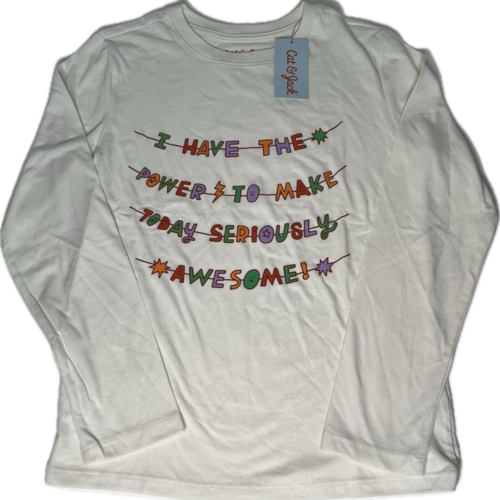 Cat & Jack Cream Long Sleeve Graphic Cotton Blend Shirt Unisex New!
